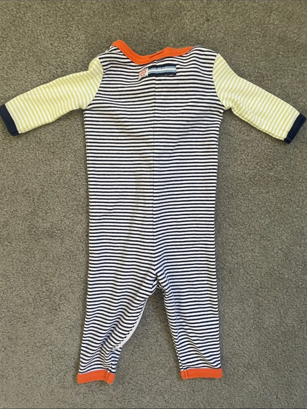 Gymboree Navy & White Striped One-Piece with Yellow Sleeves and Orange Trim